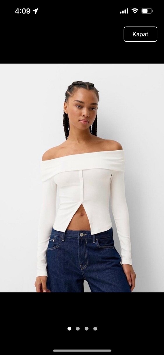 Beyaz Kayık Yaka Düğmeli Pamuk Bluz - Görsel 2