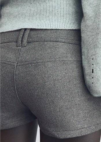 Düğmeli Gri Mini Şort - Görsel 5