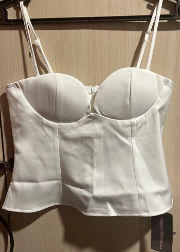 Düğmeli Beyaz Straplez Bustiyer - Görsel 5