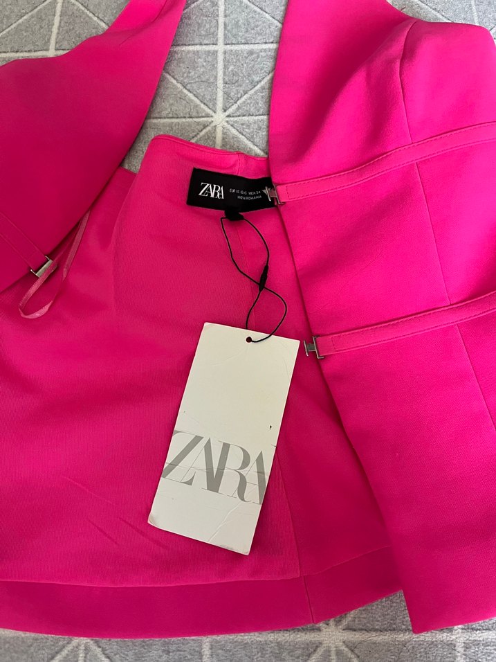 Fermuarlı Mini Pembe Halter Yelek - Görsel 3