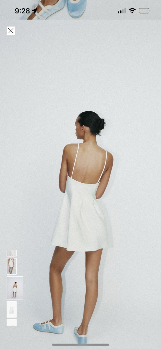 Beyaz V Yaka Mini İnce Askılı Elbise - Görsel 3