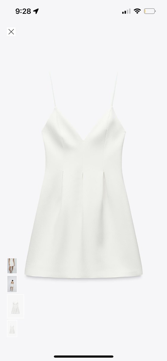 Beyaz V Yaka Mini İnce Askılı Elbise - Görsel 4