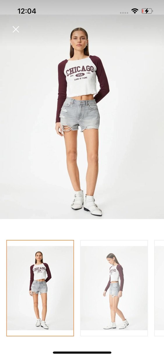 Gri Yırtık Mini Kadın Kot Şort - Görsel 2