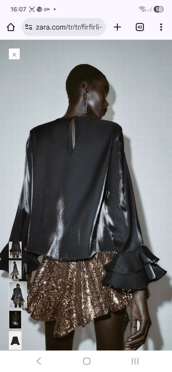 Siyah Deri Fırfırlı Uzun Kollu Bluz - Görsel 2