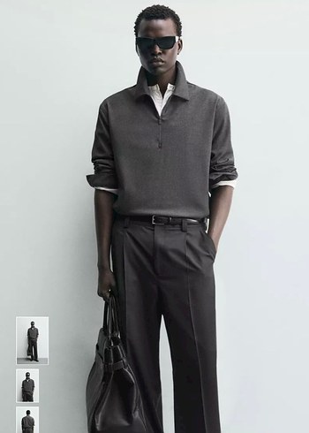 Gri Erkek Keten Uzun Kollu Gömlek - Görsel 2