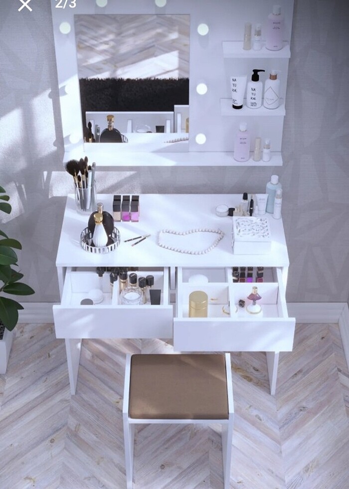 Aynalı ışıklı makyaj masası dolabı - Görsel 2