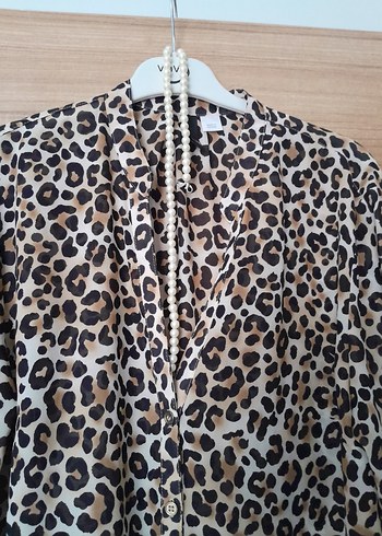 Leopar Desenli Bol Kesim Bluz gomlek - Görsel 2