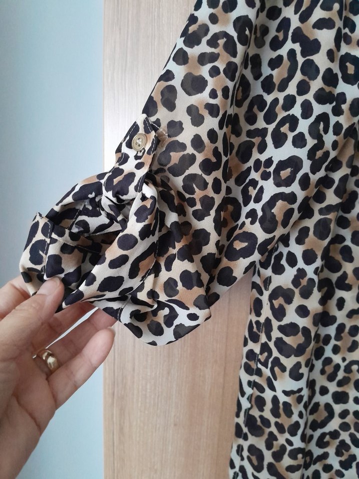 Leopar Desenli Bol Kesim Bluz gomlek - Görsel 4