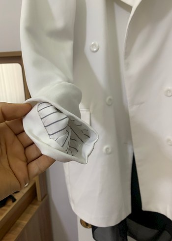 40 Beden beyaz Renk Düğmeli Beyaz Midi Kadın Blazer Ceket