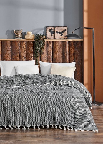 Mavi Gri Kareli Yatak Örtüsü - Görsel 3