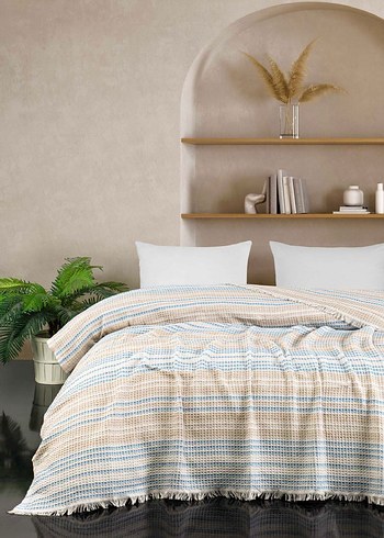 Mavi Gri Kareli Yatak Örtüsü - Görsel 5