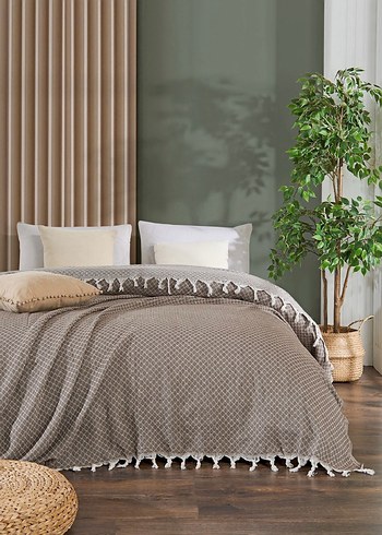 Mavi Gri Kareli Yatak Örtüsü - Görsel 6