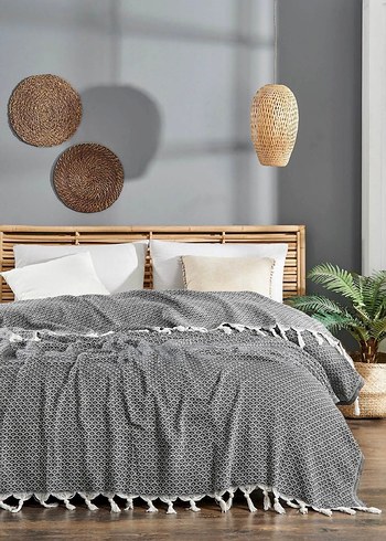 Mavi Gri Kareli Yatak Örtüsü - Görsel 7