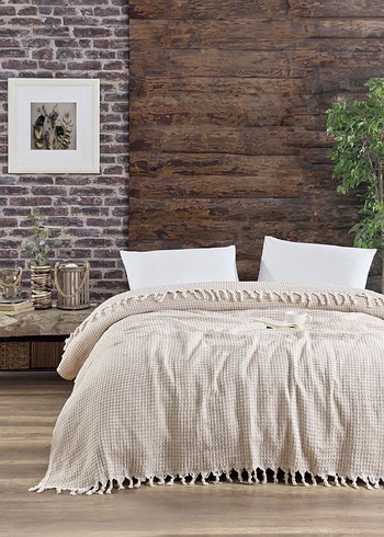 Mavi Gri Kareli Yatak Örtüsü - Görsel 9