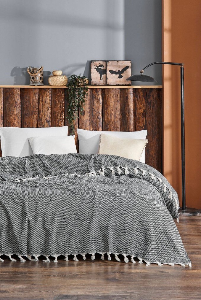 Mavi Gri Kareli Yatak Örtüsü - Görsel 3