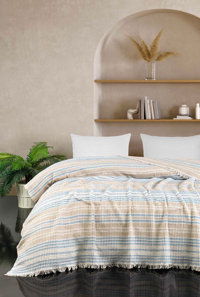 Mavi Gri Kareli Yatak Örtüsü - Görsel 5