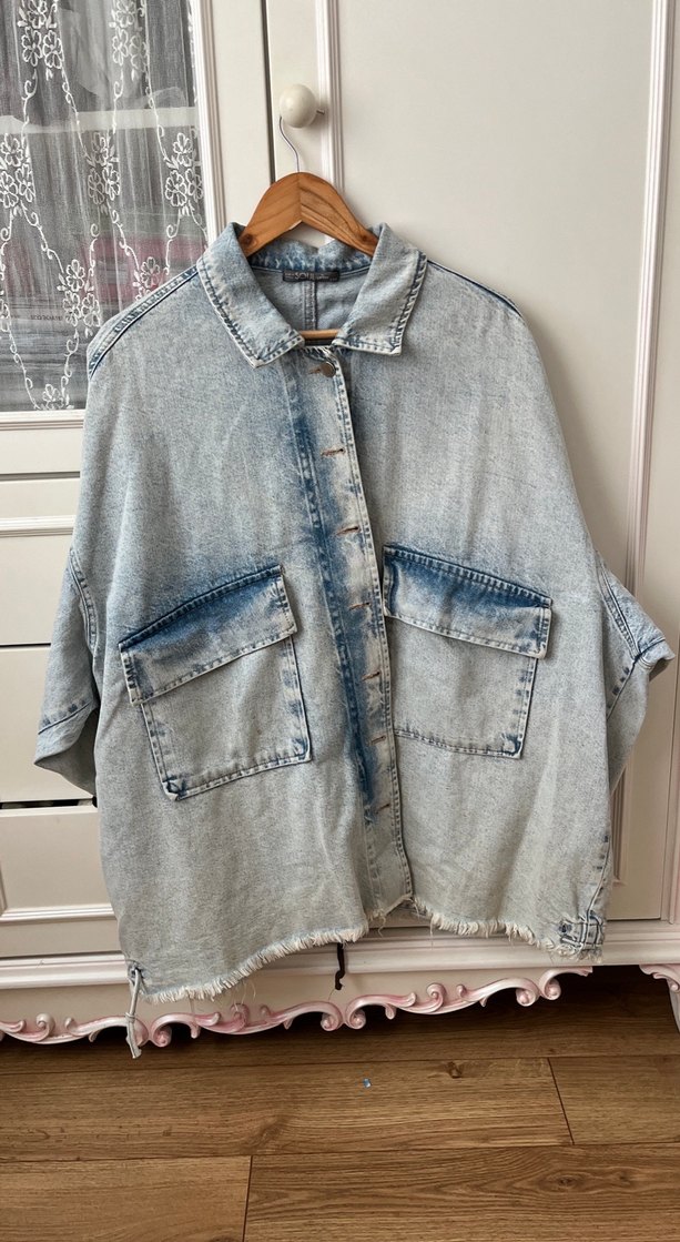 Gri Batik Desenli Kadın Denim Ceket - Görsel 2