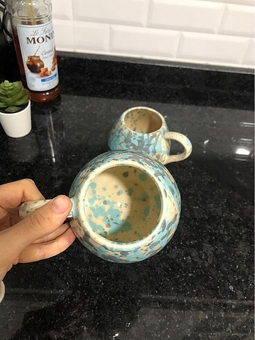  Beden mavi Renk Özel el yapımı ikili kahve kupası