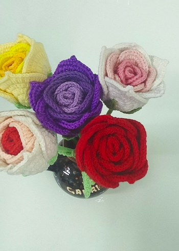 Renkli El Örgüsü Gül Buketi - Görsel 2