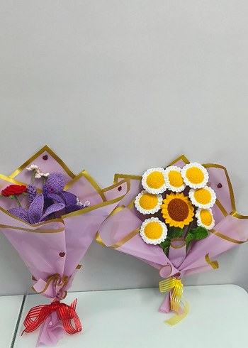 Bohem Mor Örgü Çiçek Buketi - Görsel 4