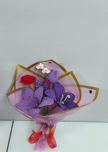 Bohem Mor Örgü Çiçek Buketi - Görsel 2