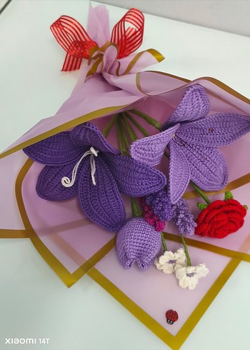 Bohem Mor Örgü Çiçek Buketi - Görsel 3