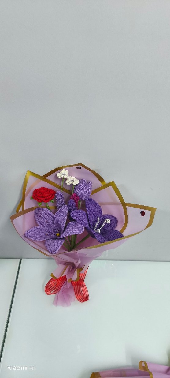 Bohem Mor Örgü Çiçek Buketi - Görsel 2