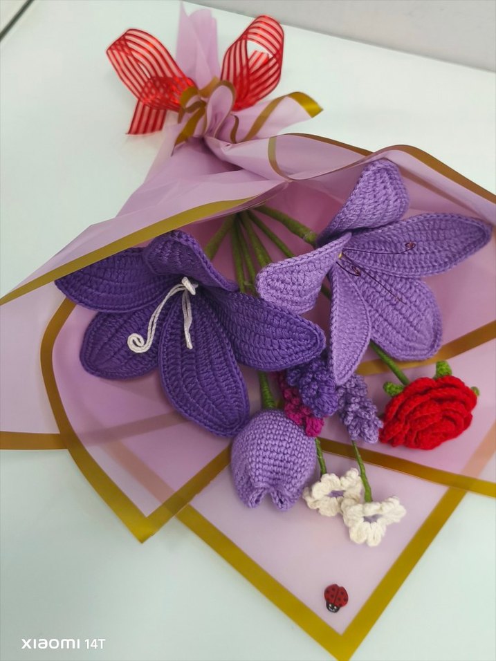 Bohem Mor Örgü Çiçek Buketi - Görsel 3