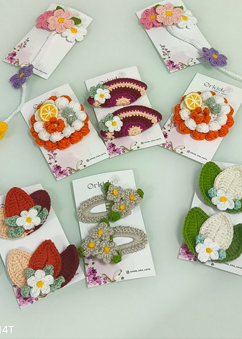 Renkli Nakışlı Örgü Çocuk Toka Seti - Görsel 2