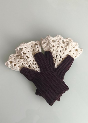 Bohem Örgü Kahverengi Kadın Eldiven - Görsel 2