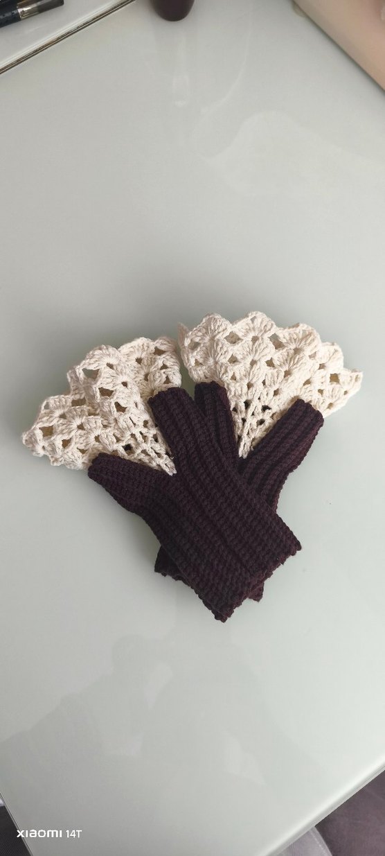 Bohem Örgü Kahverengi Kadın Eldiven - Görsel 2