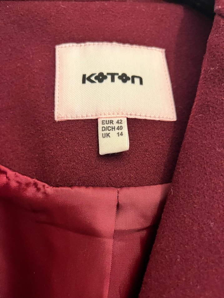 KotonBordo Düz Kesim Kaban - Görsel 3