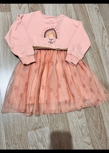 Lc Waikiki Pembe Nakışlı Uzun Kollu Kız Elbise