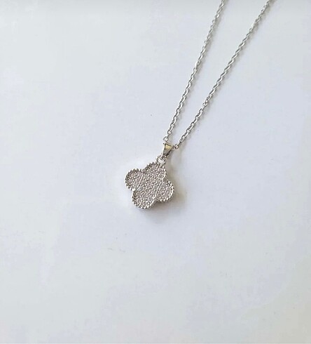 Taşlı Silver Van Cleef Yonca Çelik Kolye
