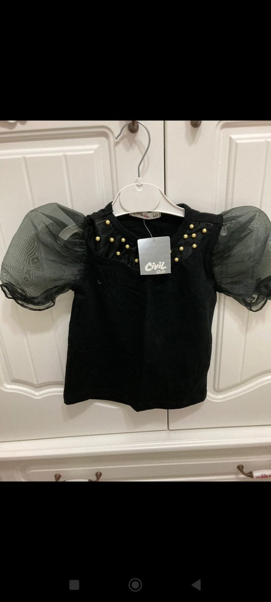 Siyah Kız Çocuk Gösterişli Kısa Kollu Elbise - Görsel 4