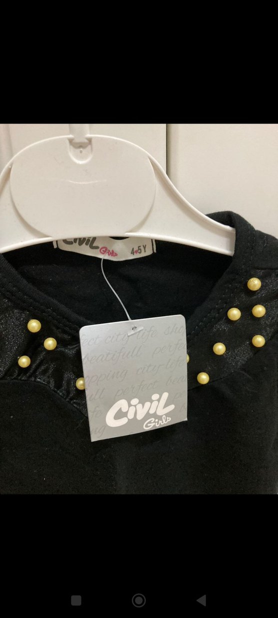 Siyah Kız Çocuk Gösterişli Kısa Kollu Elbise - Görsel 3