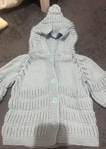 Erkek bebek Çocuk mavi Kapüşonlu Örgü Hırka - Görsel 2