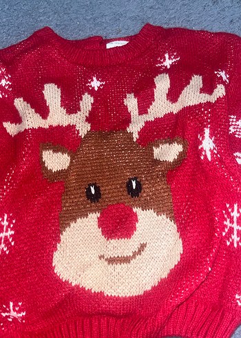 Çocuk Kırmızı Geyik Desenli Triko Kazak - Görsel 2