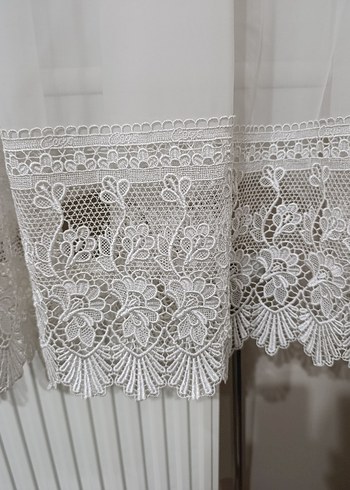 Beyaz Dantel Detaylı Perde 3adet - Görsel 3