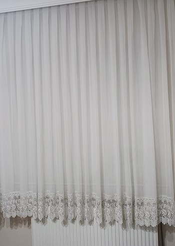 Beyaz Dantel Detaylı Perde 3adet - Görsel 2
