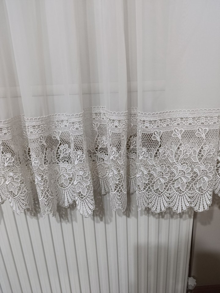 Beyaz Dantel Detaylı Perde 3adet - Görsel 4