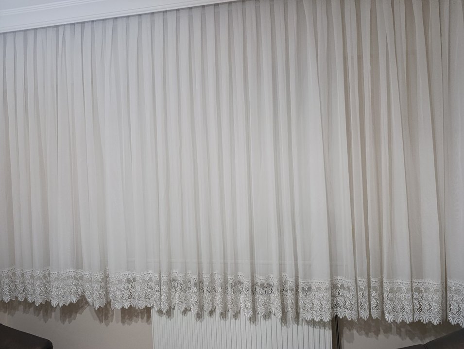 Beyaz Dantel Detaylı Perde 3adet - Görsel 2
