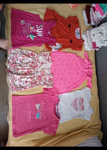18-24 Ay Beden pembe Renk Kız Çocuk 6 adet tshirt 1.5 2 yaş toplu resim var