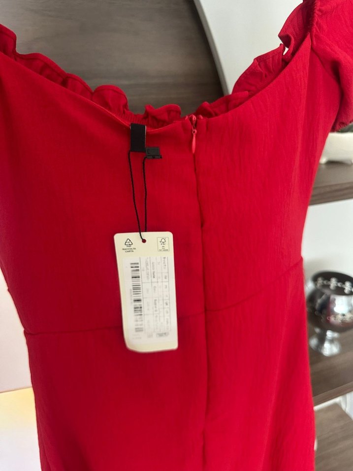 Kırmızı V Yaka Midi Elbise - Görsel 4