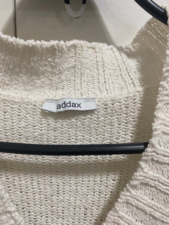 Addax v Yaka Beyaz Çizgili Triko Kadın Kazak - Görsel 3