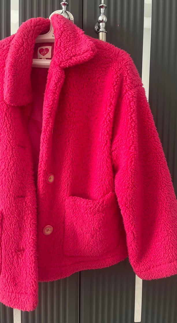 Koton Düğmeli Pembe Midi Kadın Polar Ceket - Görsel 3