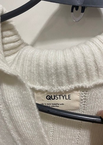 Beyaz Örgü Kadın Triko, Yaka Detaylı - Görsel 2