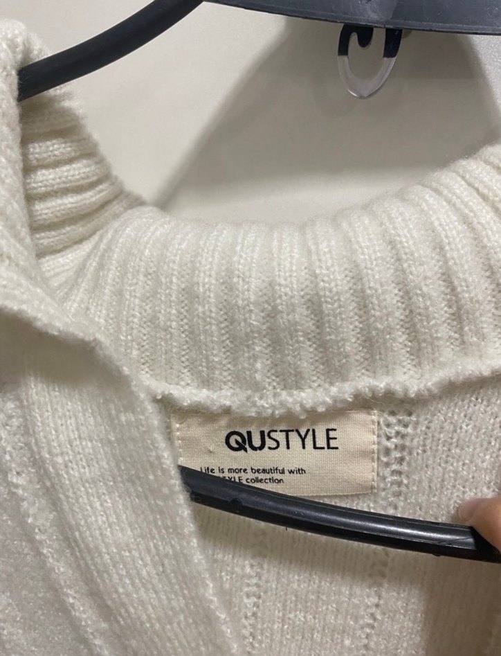 Beyaz Örgü Kadın Triko, Yaka Detaylı - Görsel 2