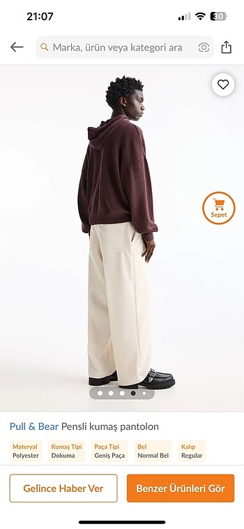 40 Beden beyaz Renk pull and bear beyaz kumaş pantolon old money