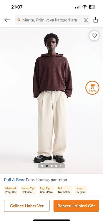 40 Beden pull and bear beyaz kumaş pantolon old money